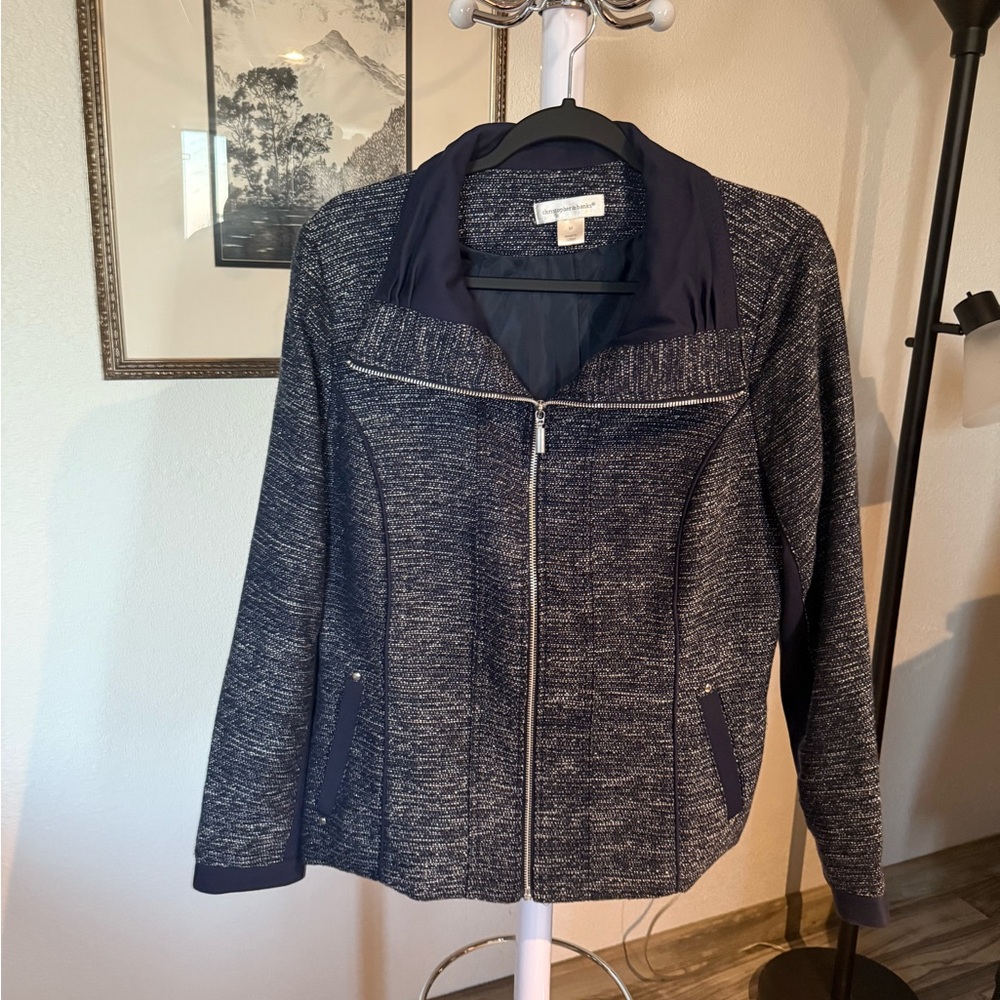Christopher & Banks Textured Navy Zip Up  Blazer